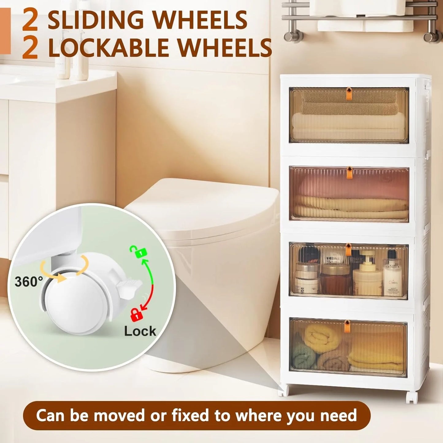 4 Tier Stackable Plastic Storage Bins with Lids and Wheels - 23QT Closet Organizers