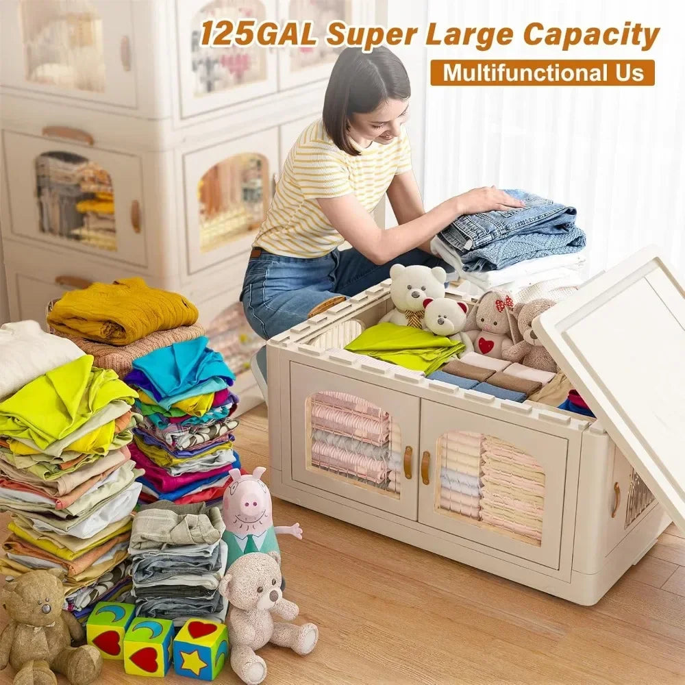 Storage Bins with Lids, Large Stackable Bins with Wheels and Doors, Storage