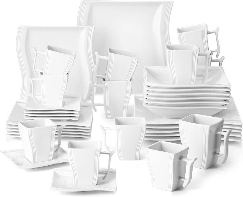 Porcelain Dinnerware Sets, Modern Square Dinner Set Plates and Bowls for Dessert, Salad and Pasta,