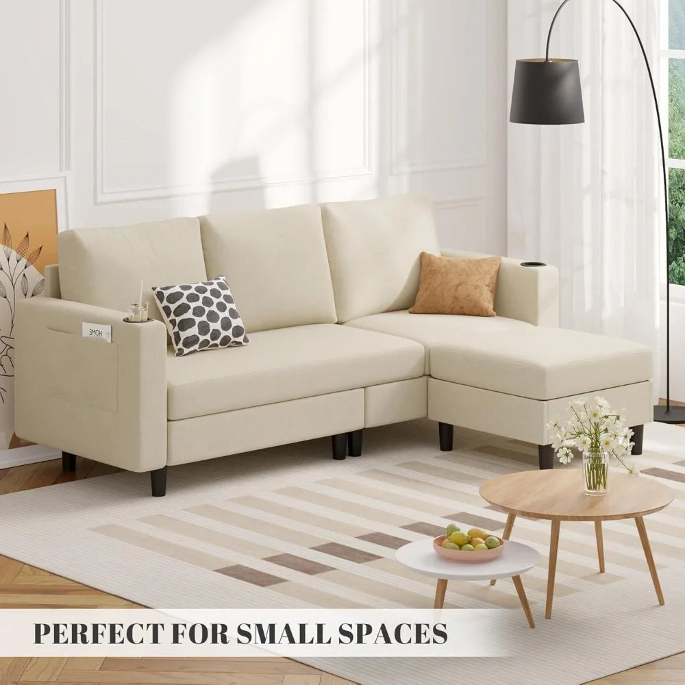 ' L Shaped 3-seat Sofa for Living Room, Apartment, Lounge, Bedroom-Washable Covers Con