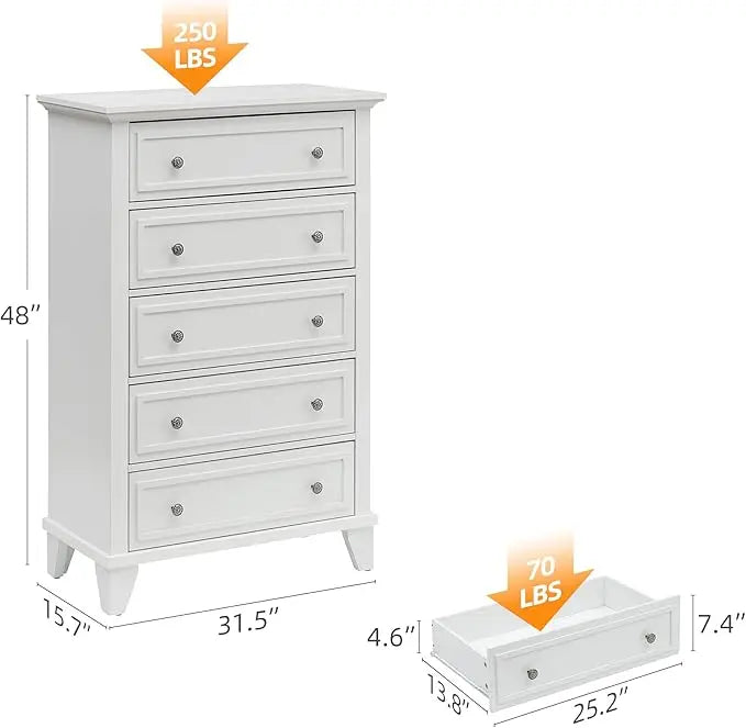 5 Drawer Dresser for Bedroom Drawer of Chest with Metal Handles TV Stand Closet Organizers