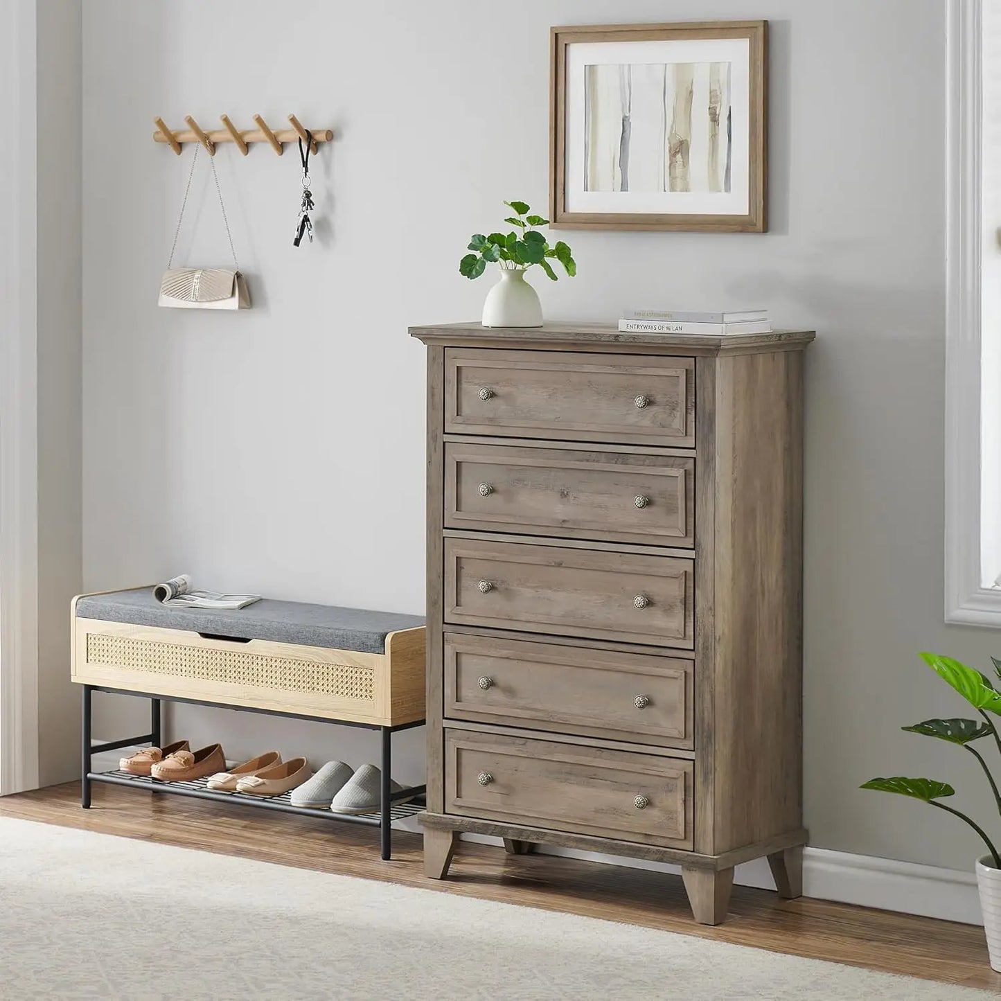 5 Drawer Dresser for Bedroom Drawer of Chest with Metal Handles TV Stand Closet Organizers