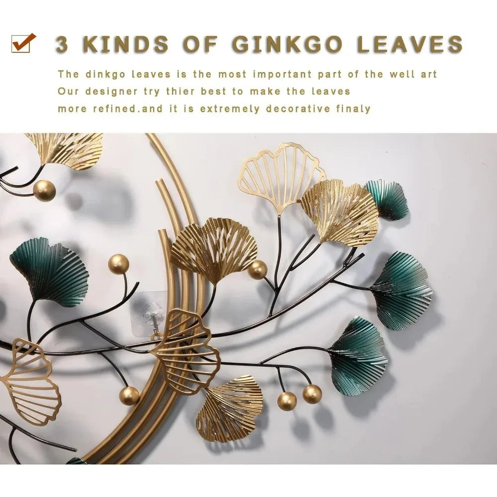 Modern Home Decor Golden Ginkgo Biloba Metal Art Wall Sculpture Office Bedroom