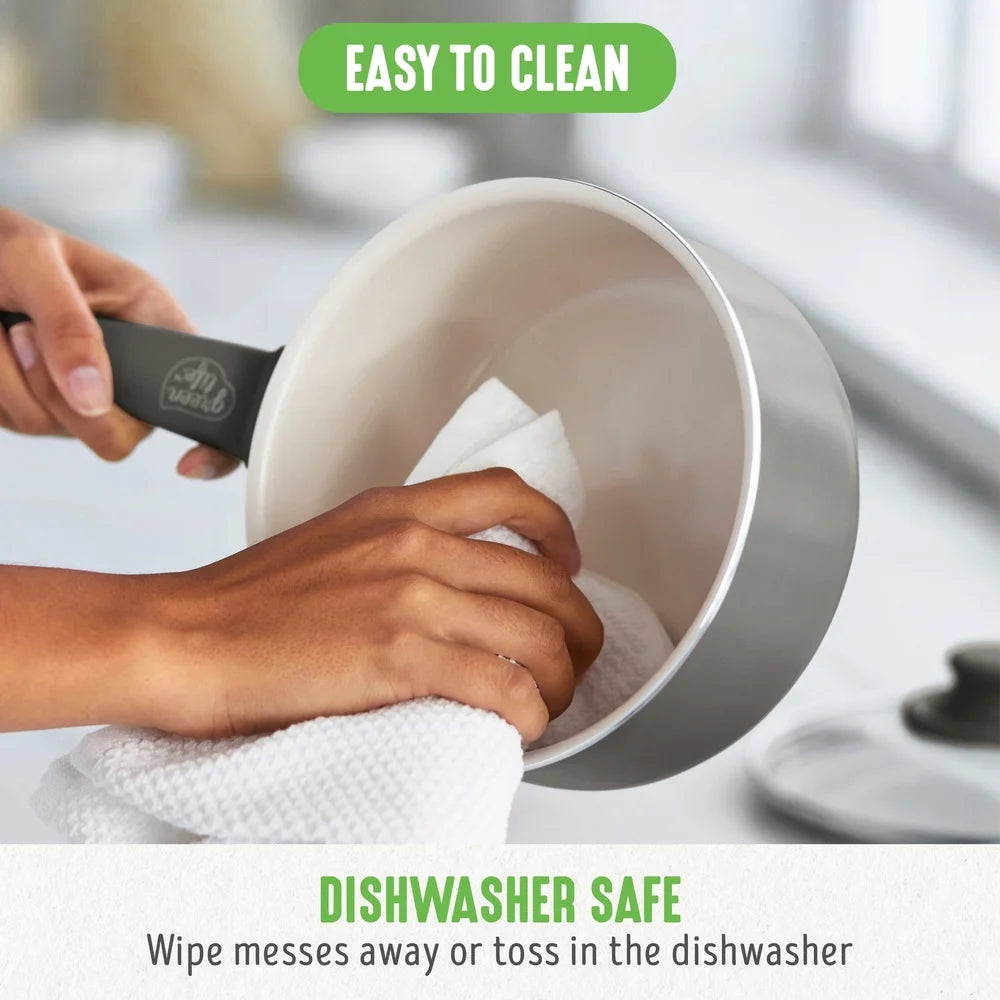 Non-Stick Ceramic Cookware Set Dishwasher Safe Healthy Cooking Pots Pans Utensils with Glass Lids