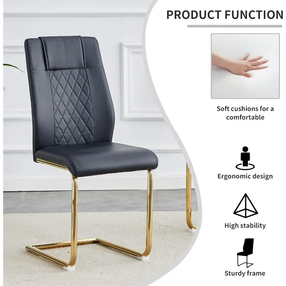 Dining Room Sets, Glass Table Set for 4, Top Thick 0.39",5 Piece with 4 Pcs Leather Dining Chairs, Dining Room Sets