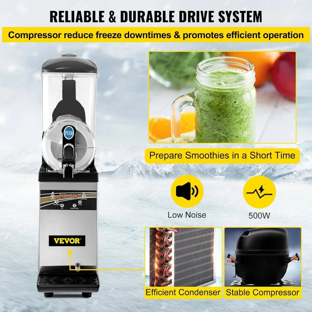 Commercial Slushy Machine, Stainless Steel Smoothie Frozen Drink Maker, 500W 110V