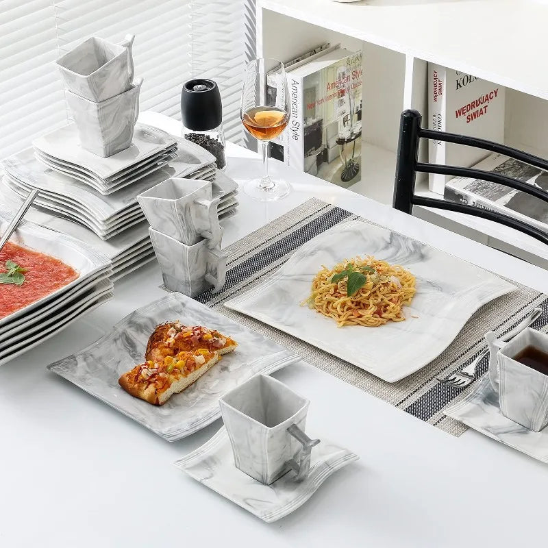 Porcelain Dinnerware Sets, Modern Square Dinner Set Plates and Bowls for Dessert, Salad and Pasta,