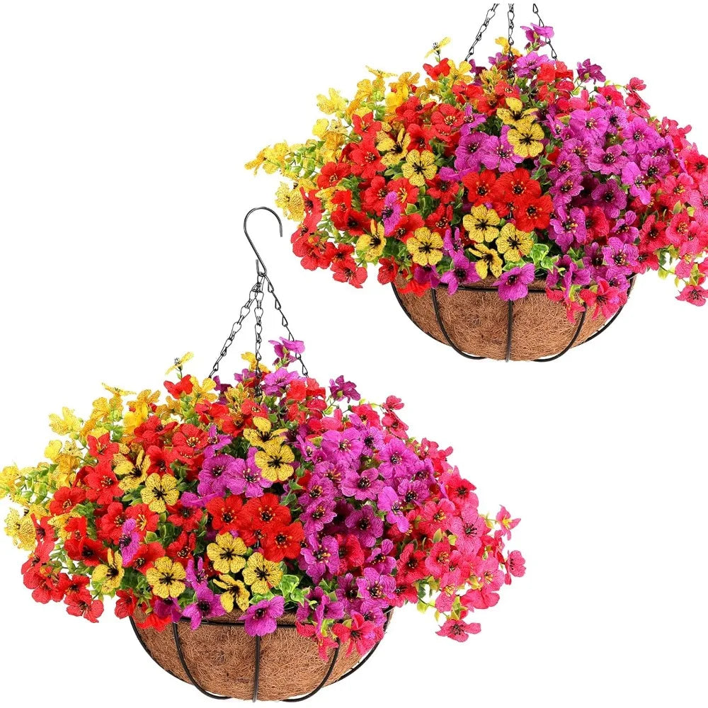 2 Set, Look Real Colorful Violet Hanging Flowers for Spring Summer Porch Home Patio Balcony Yard, Artificial Flowers