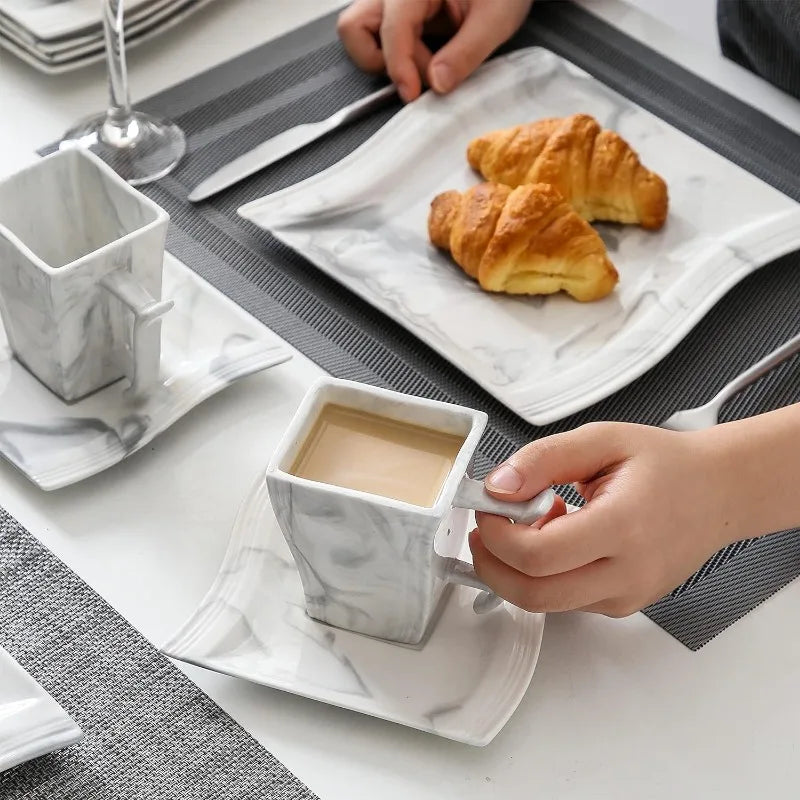 Porcelain Dinnerware Sets, Modern Square Dinner Set Plates and Bowls for Dessert, Salad and Pasta,