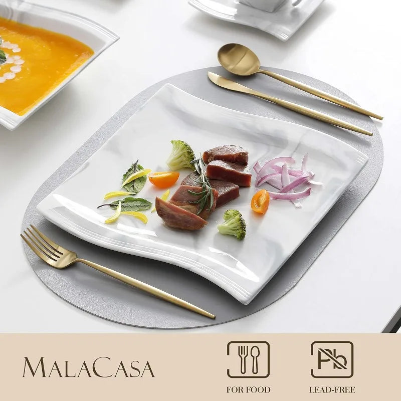 Porcelain Dinnerware Sets, Modern Square Dinner Set Plates and Bowls for Dessert, Salad and Pasta,
