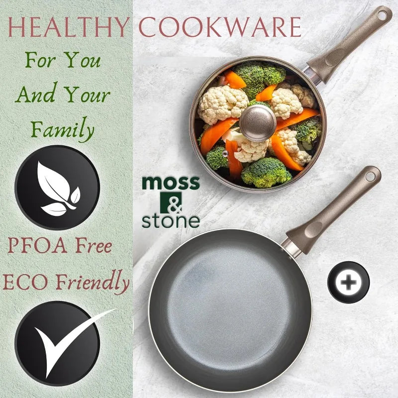 Dark Grey Nonstick Cookware Set, Pots And Pans Set Non stick With Glass Lid, Induction Cookware