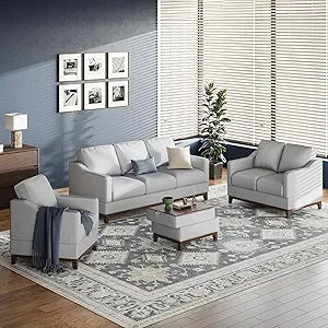 Sectional Sofa Couch Set with Coffee Table-Living Room Sofa Set with 3-Seater Couch, Loveseat Sofa and Armchair, Modern Versatil