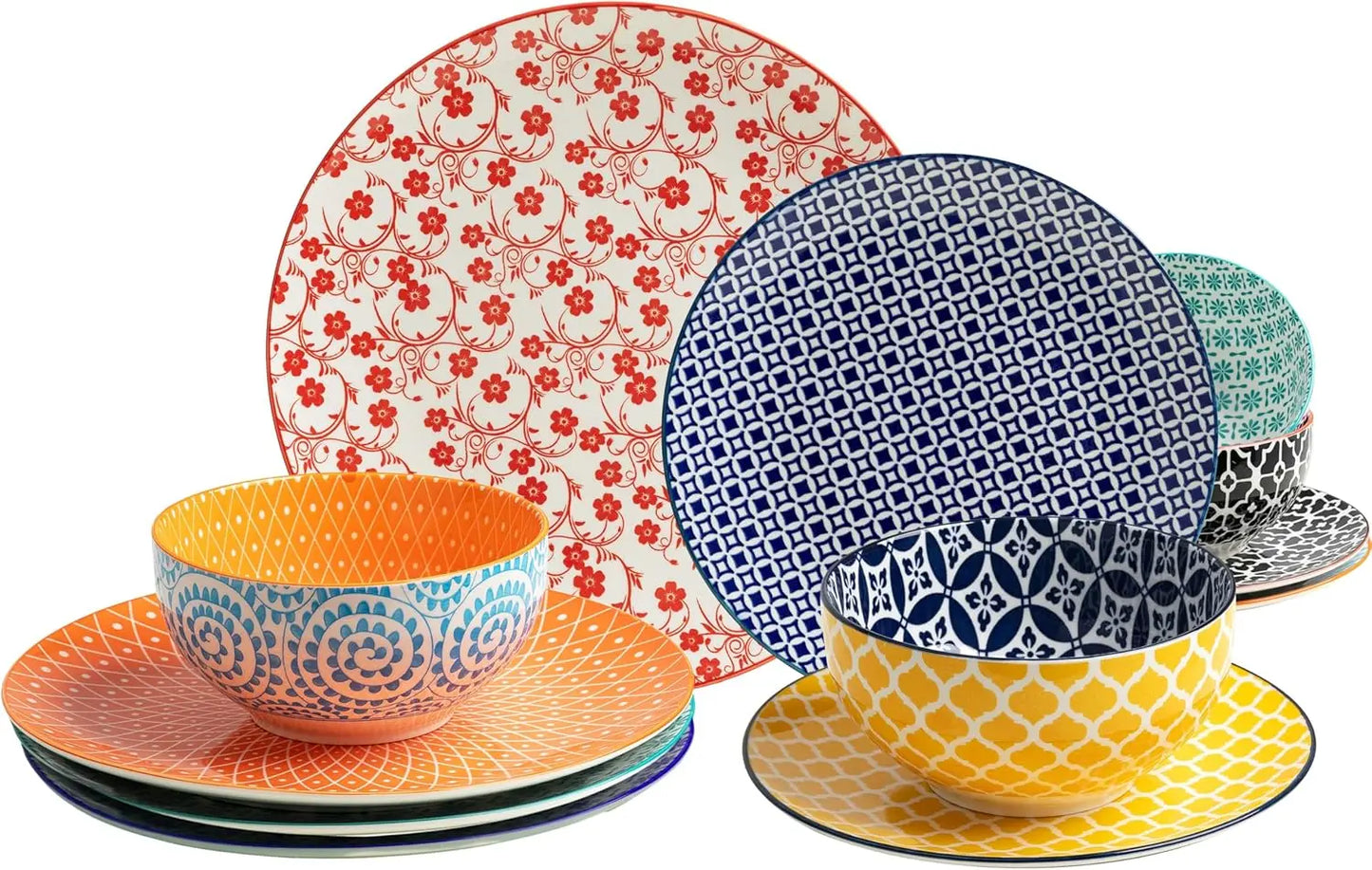 Modern Porcelain Dinnerware Set for 4 Kitchen Dinner Salad Dessert Plates and Cereal Bowls Set