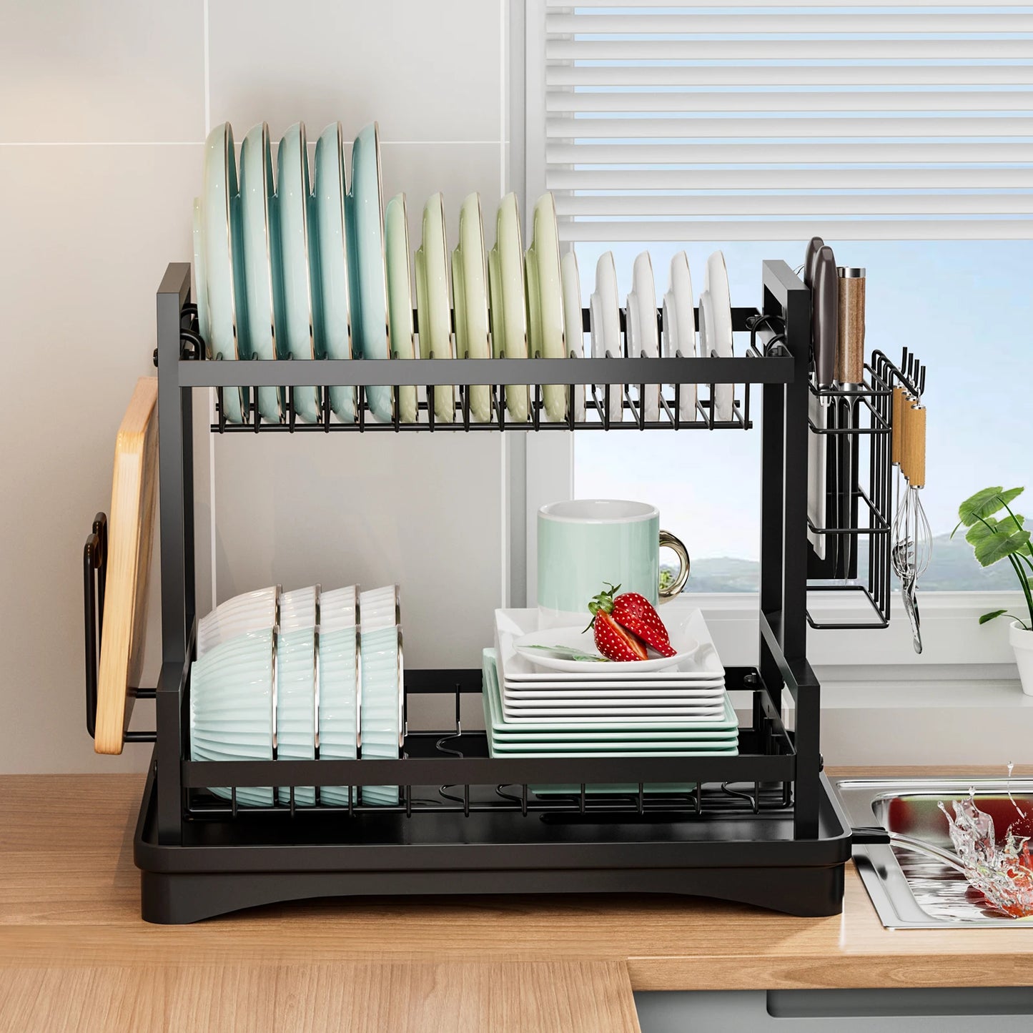 Dish Drying Rack, Space-Saving 2-Tier Dish Drying Rack