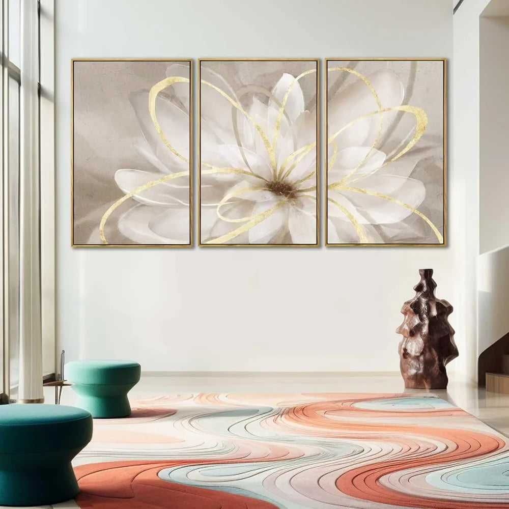 Posters & Prints, Gold Canvas Wall Art Abstract Line Painting foe Wall Decor