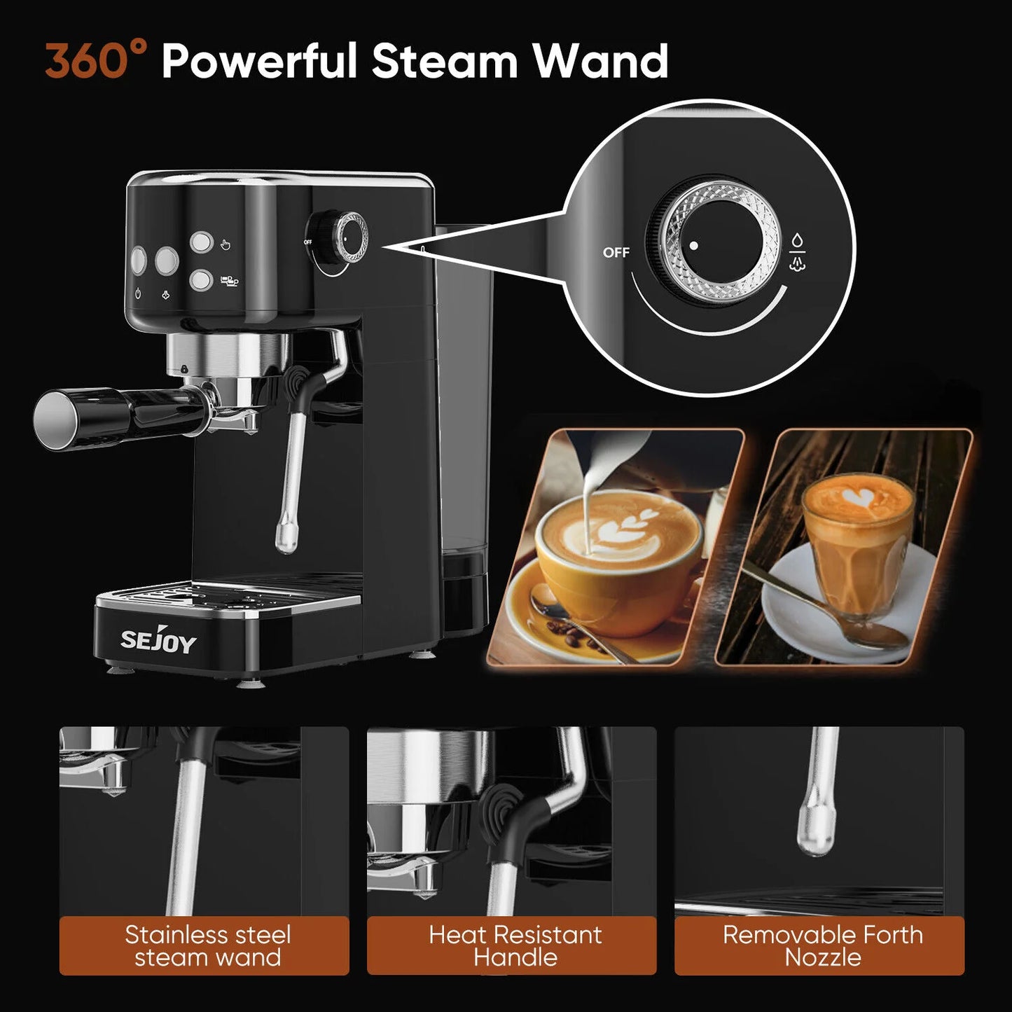 Espresso Machine, Professional Espresso Maker with Milk Frother Steam Wand, Compact Espresso Coffee Machine
