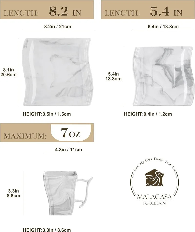 Porcelain Dinnerware Sets, Modern Square Dinner Set Plates and Bowls for Dessert, Salad and Pasta,