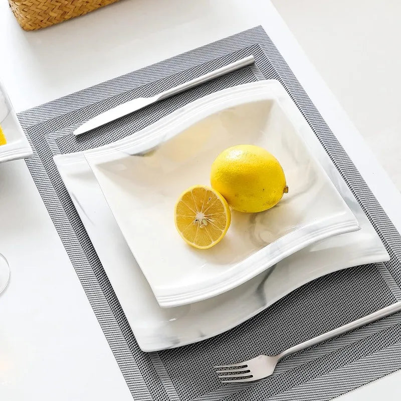Porcelain Dinnerware Sets, Modern Square Dinner Set Plates and Bowls for Dessert, Salad and Pasta,