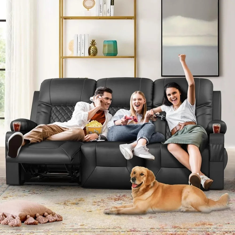 Recliner Sofa, Reclining Sofa 3 Seats Dual Recliner, PU Leather Recliner Couch, Modern Recliner Chair for Living Room