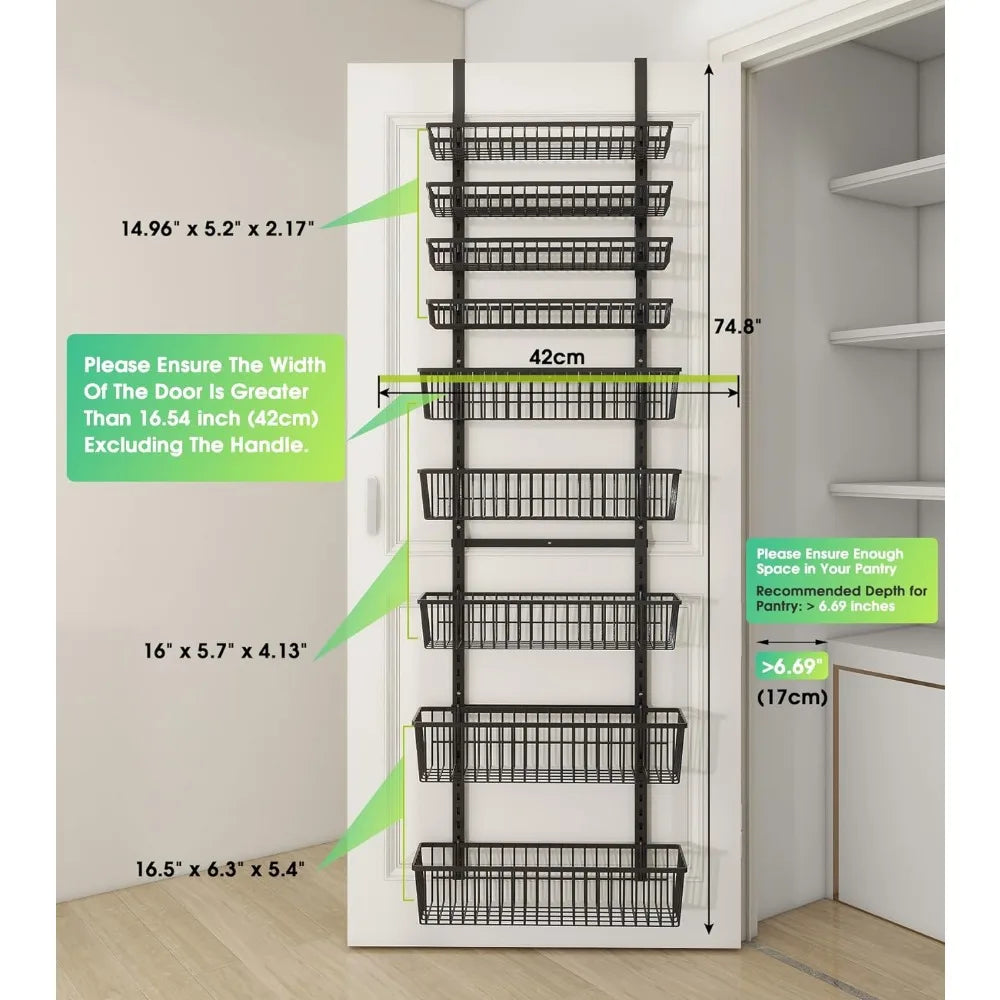 Over The Door Pantry Organizer, Wall Mount Spice Rack, Hanging Storage and Organization