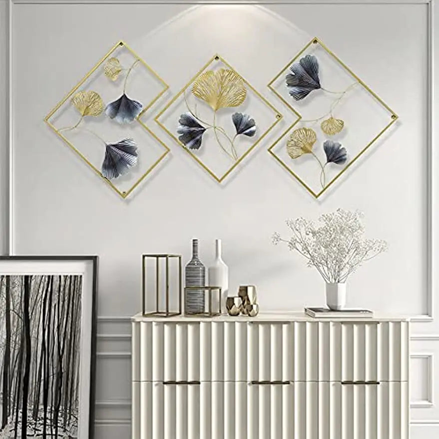 3Pcs Modern Ginkgo Metal 3D Wall Decoration Art Hanging Sculpture Home Garden Hanging Decor 164*70.5cm