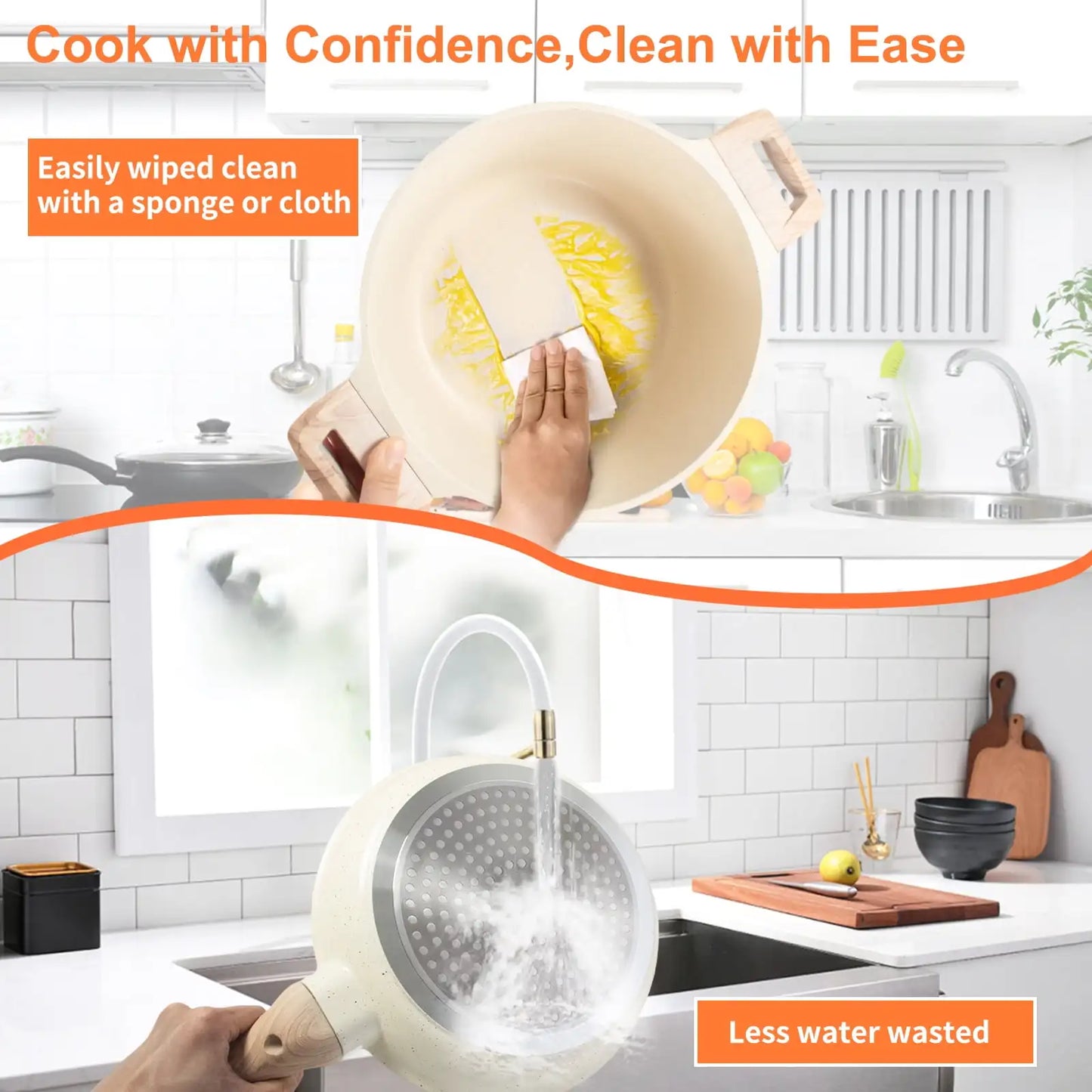 1 Piece Nonstick Aluminum and Granite Pot and Pan Set, White