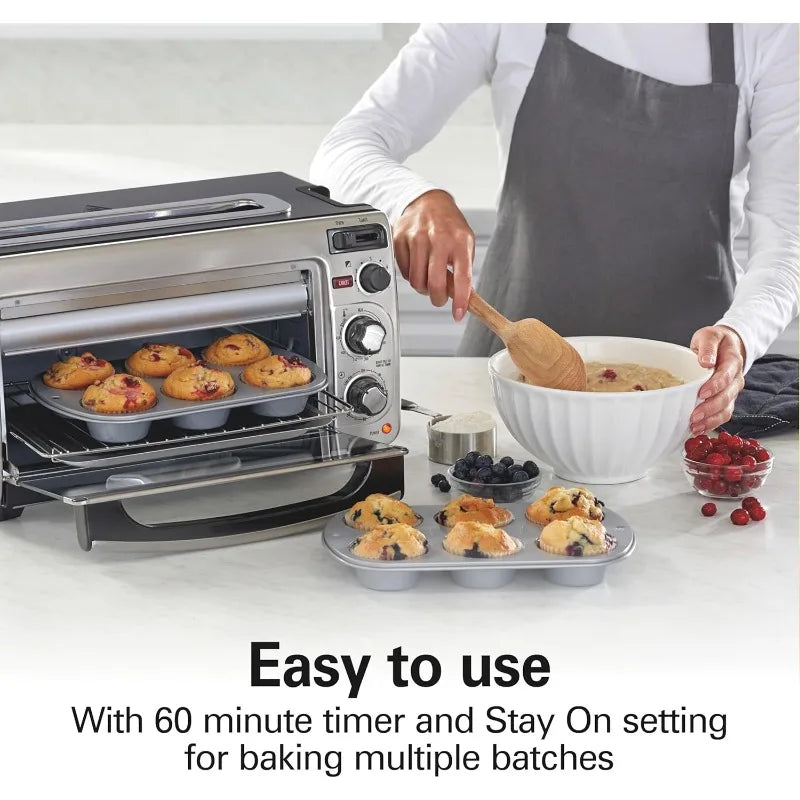 Toaster Oven and Long Slot 2 Slice Toaster, 60 Minute Timer and Automatic Shut Off