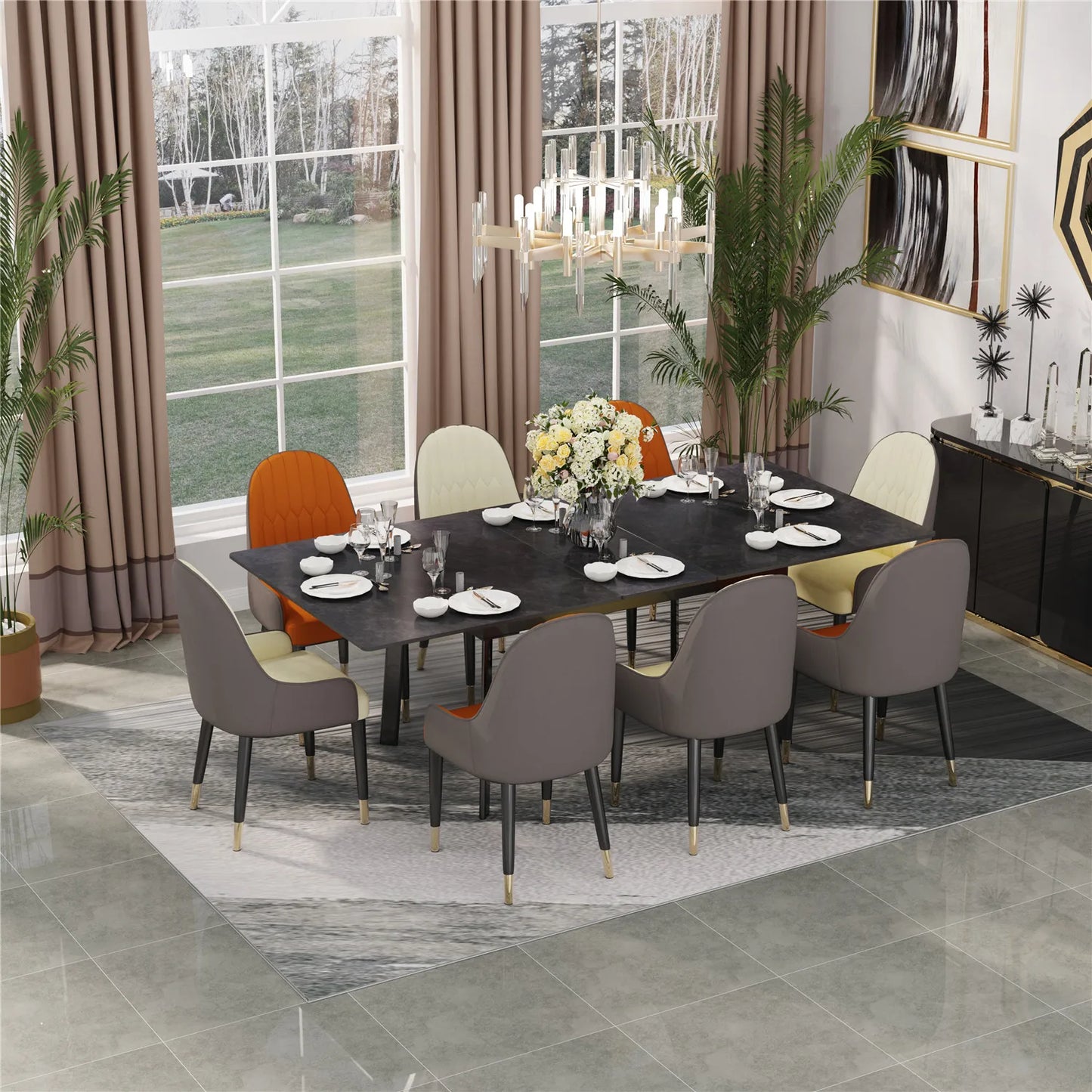 Extendable Kitchen Dining Table: Sintered Stone Retractable Table for 6-8 Person -