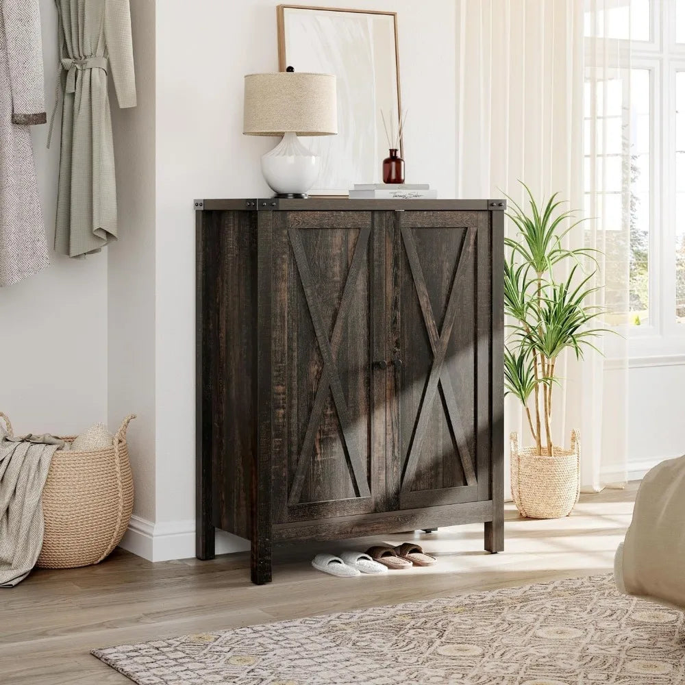 Shoe Cabinet With Doors Furniture Dark Rustic Oak Farmhouse 5-Tier Shoe Storage