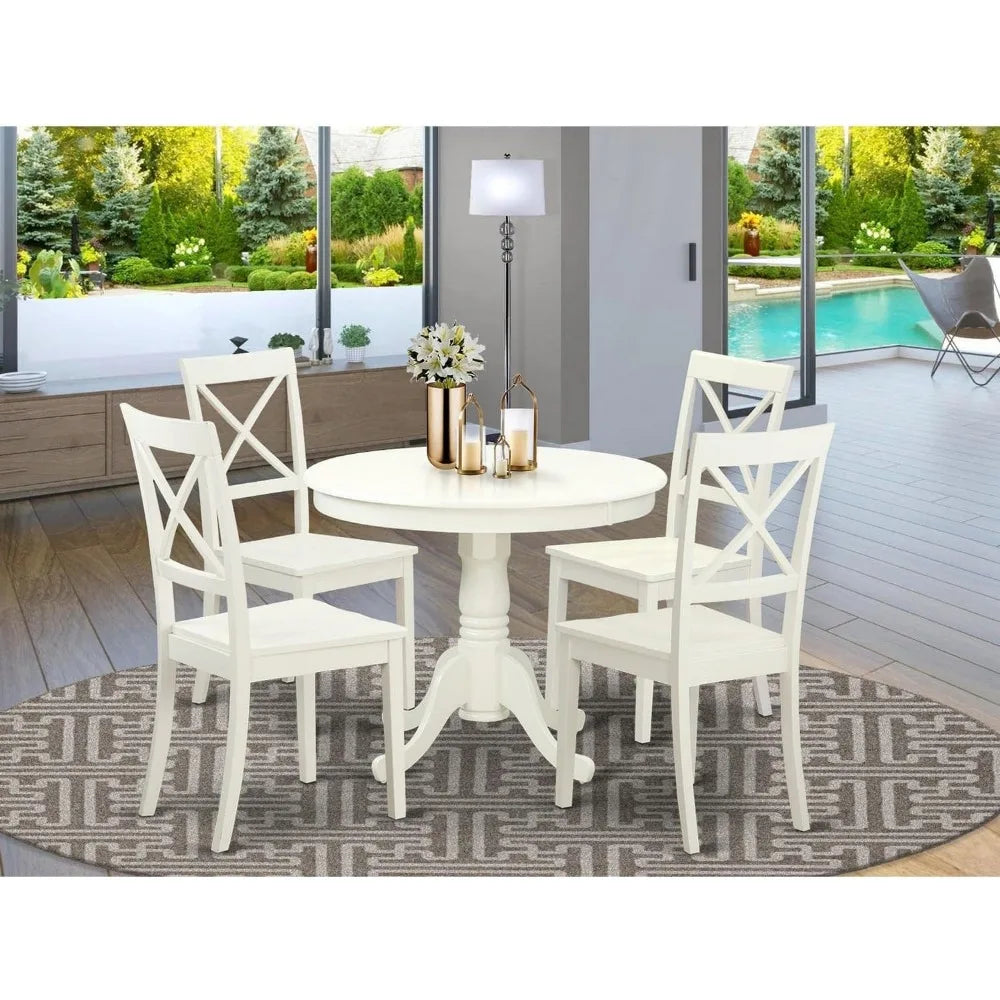 5 Piece Dinette Set for 4 Includes a Round Kitchen Table with Pedestal and 4 Dinings Chairs, Dining Room Sets