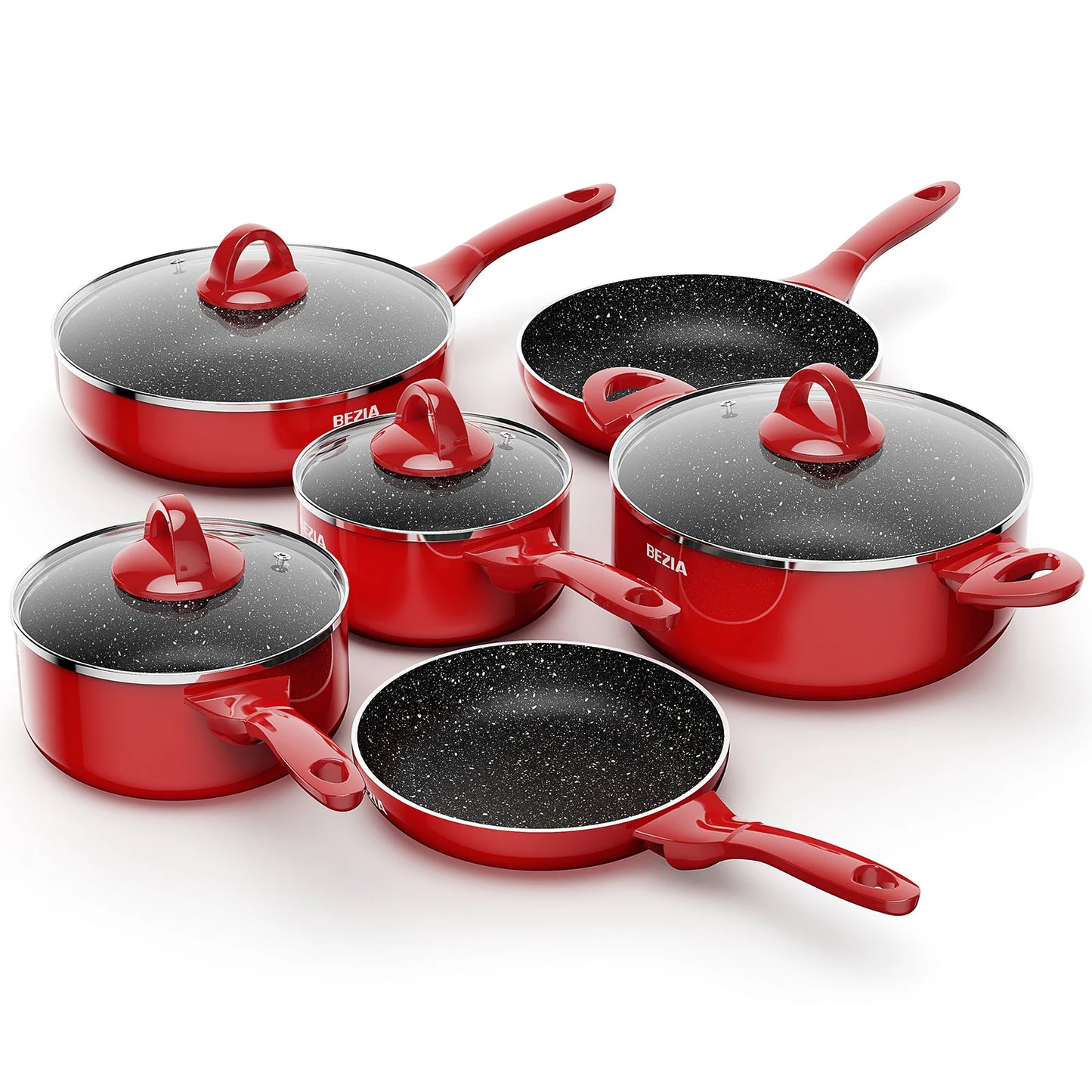 Induction Cookware Pots and Pans Set 10 Piece, BEZIA Dishwasher Safe Nonstick Cooking Pans