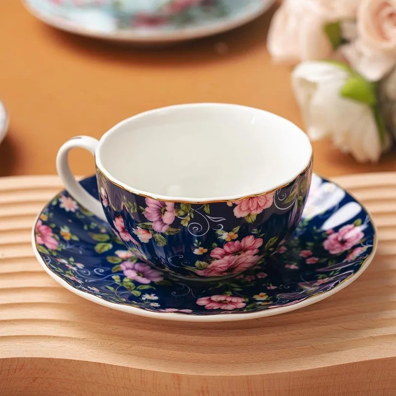BTaT- Floral Tea Cups and Saucers, 7 oz, Tea Cups Set of 6, Porcelain Tea Cups, Cup & Saucer Sets, Cup Set of 6