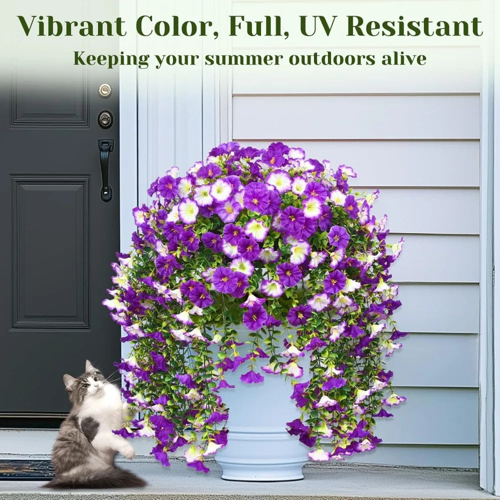 8 Packs Look Real Artificial Flowers for Outdoors, Fake Hanging for Outdoors Realistic