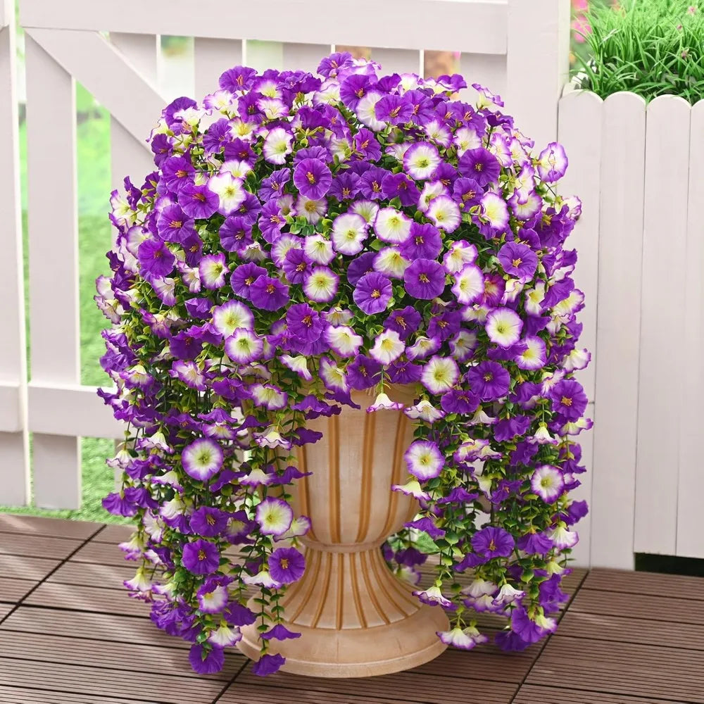 8 Packs Look Real Artificial Flowers for Outdoors, Fake Hanging for Outdoors Realistic