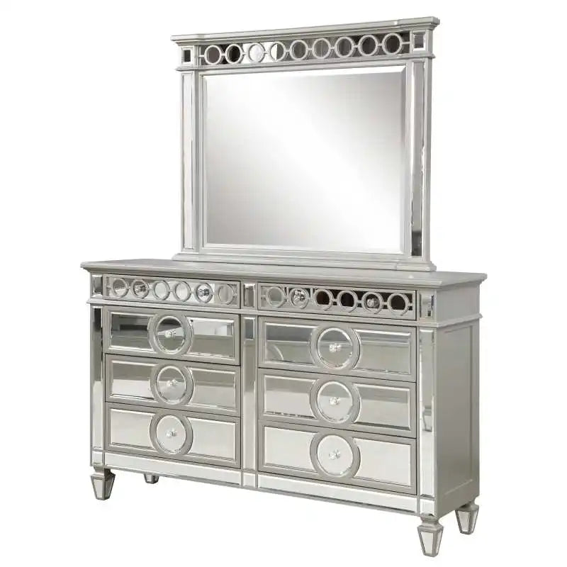 Mirrored 4 PCS Queen/King Bed includ( Queen/King Bed + 1 Nightstand + Dresser + Mirror)