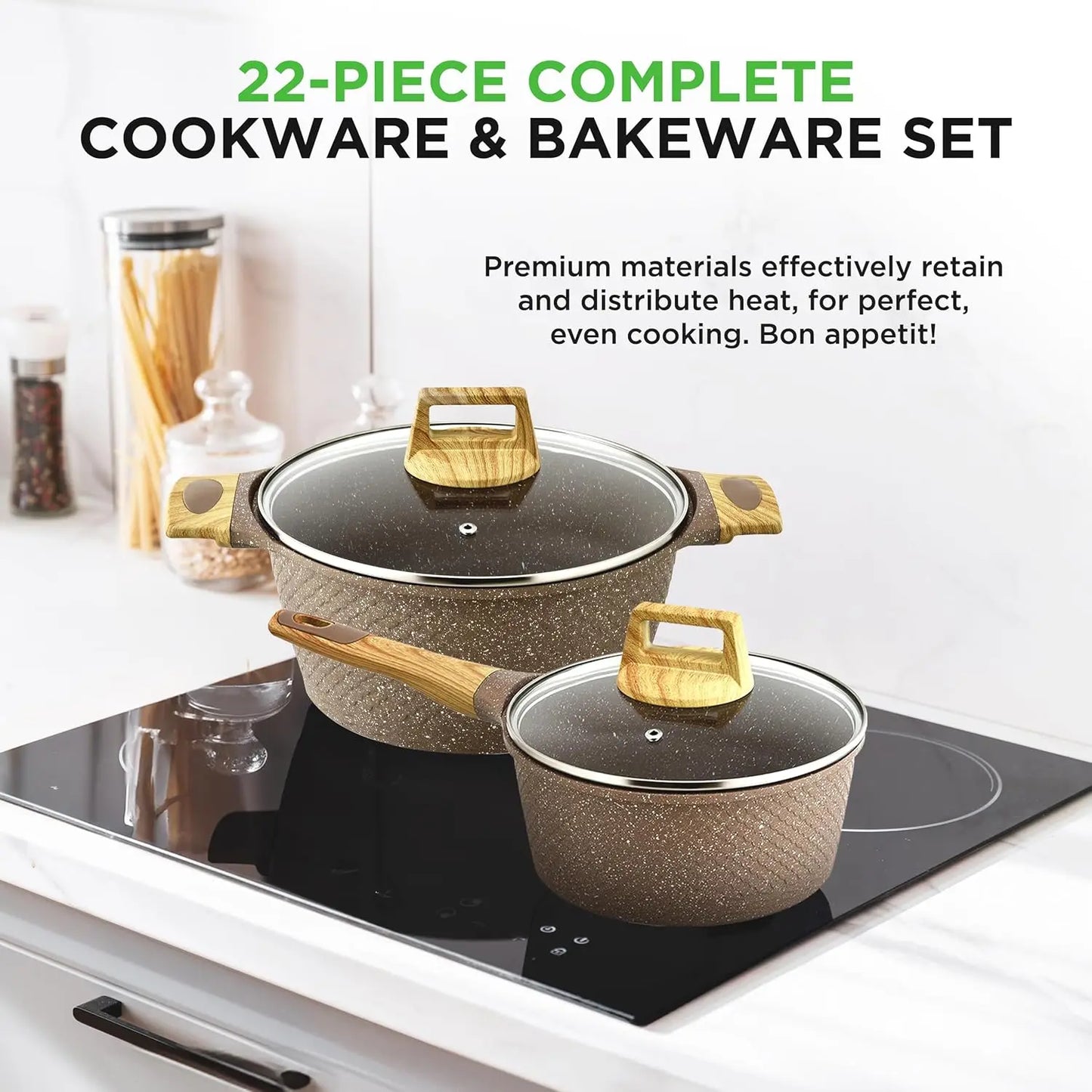 Bakeware Set - Professional Home Kitchen Collection with Multi-Sized Pots