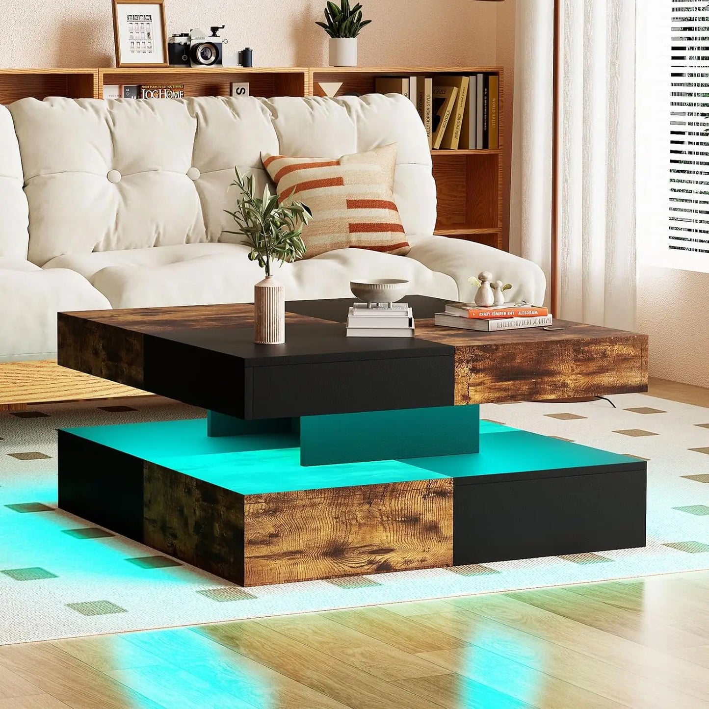 Black LED Coffee Table for Living Room Restaurant Tables Cocktail Tea Table for Home Office