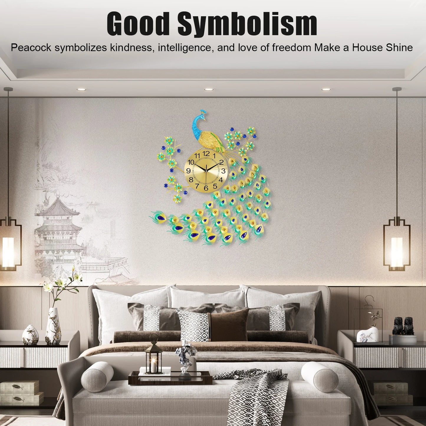 Large European Peacock Clock 70x65cm – Exquisite Wall Clock for Classic Interiors
