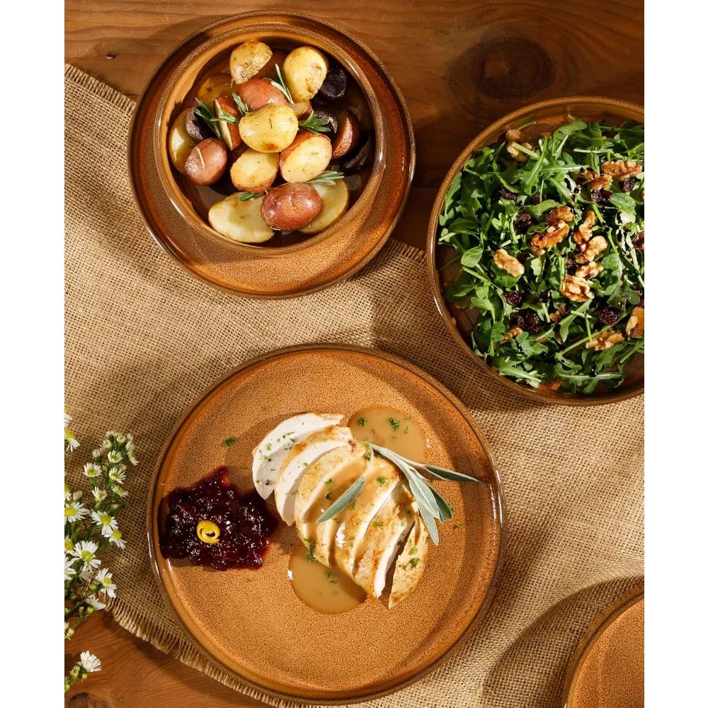 Oprah's Favorite Things - Santorini Mist Double Bowl Terracotta Reactive Glaze Plates and Bowls Dinnerware Set - Amber