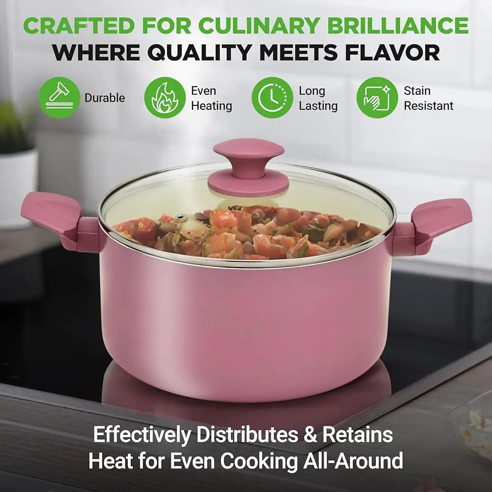 Complete Kitchen Cookware Set Non Stick Ceramic Pots Pans Utensils Bakeware Knife Cutting Boards All Cooktops