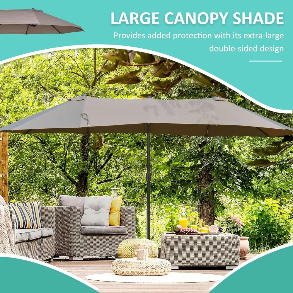 Outdoor Market Extra Large Umbrella with Crank, Cross Base for Deck, Lawn, Backyard