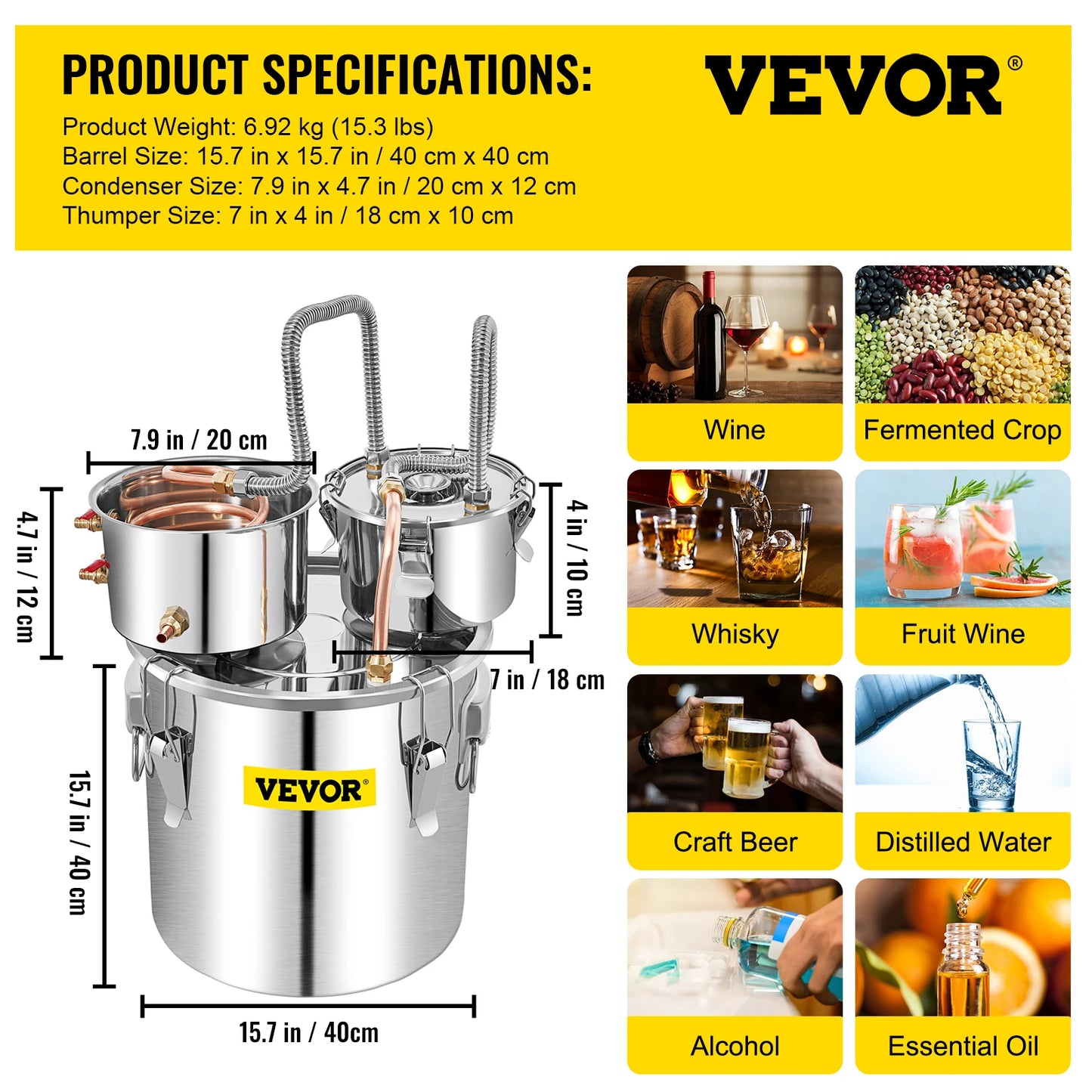 Alcohol Brewing Distiller DIY Moonshine Apparatus Stainless Steel Still Whisky Beer Brandy Home Appliance