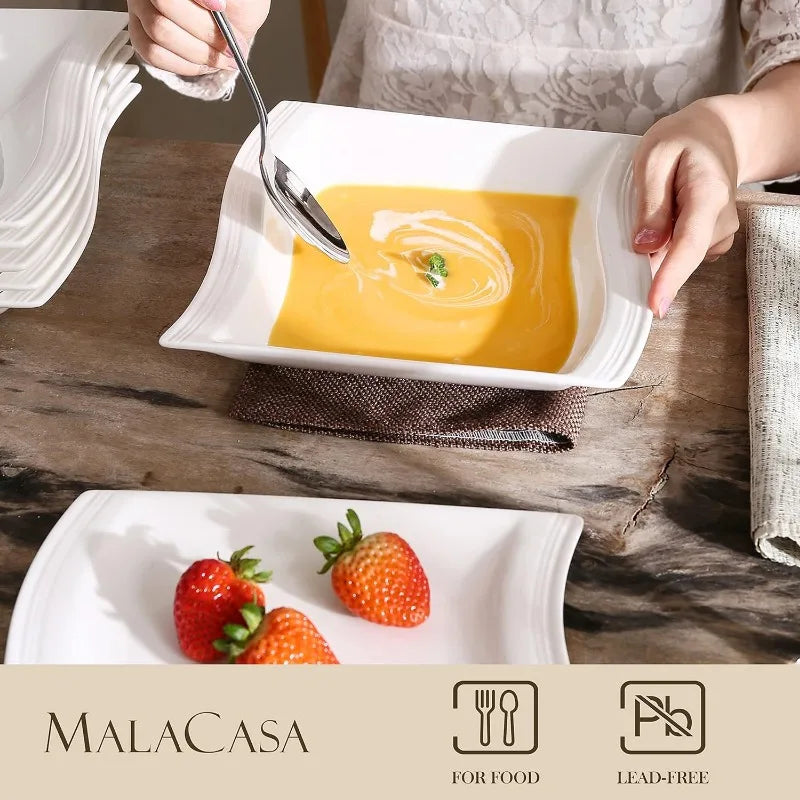Porcelain Dinnerware Sets, Modern Square Dinner Set Plates and Bowls for Dessert, Salad and Pasta,