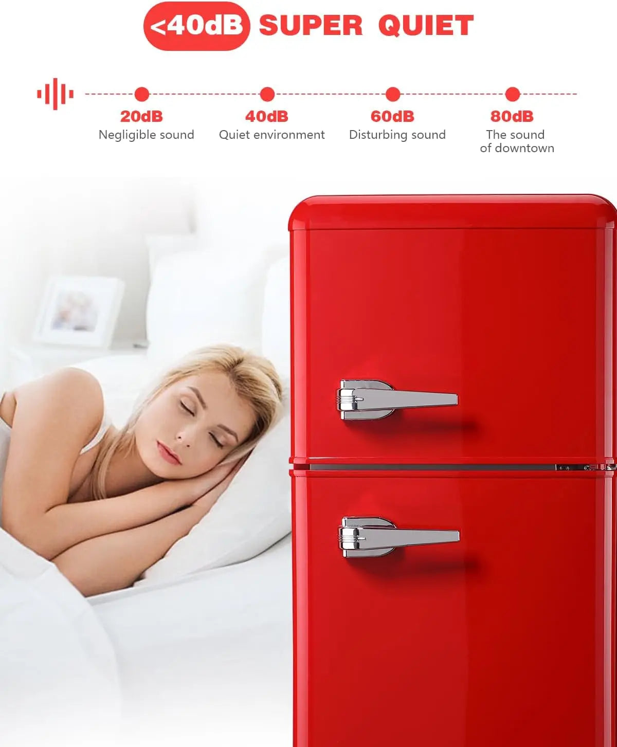 Compact Refrigerator Retro Fridge with Dual Door Small Refrigerator with freezer 7 Level Adjustable Thermostat