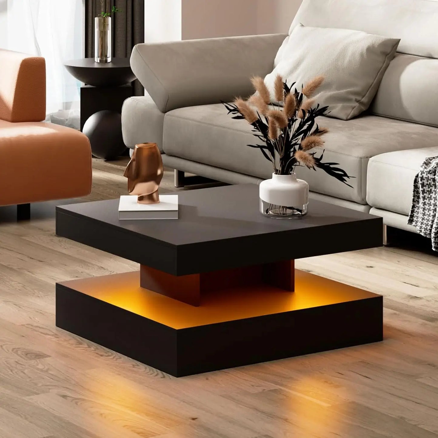 Black LED Coffee Table for Living Room Restaurant Tables Cocktail Tea Table for Home Office