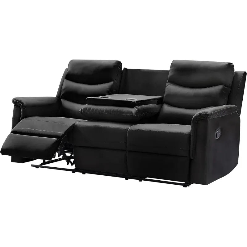 Sofa Set with 2 Recliners,3-Seater Leather Adjustable Loveseat Couch