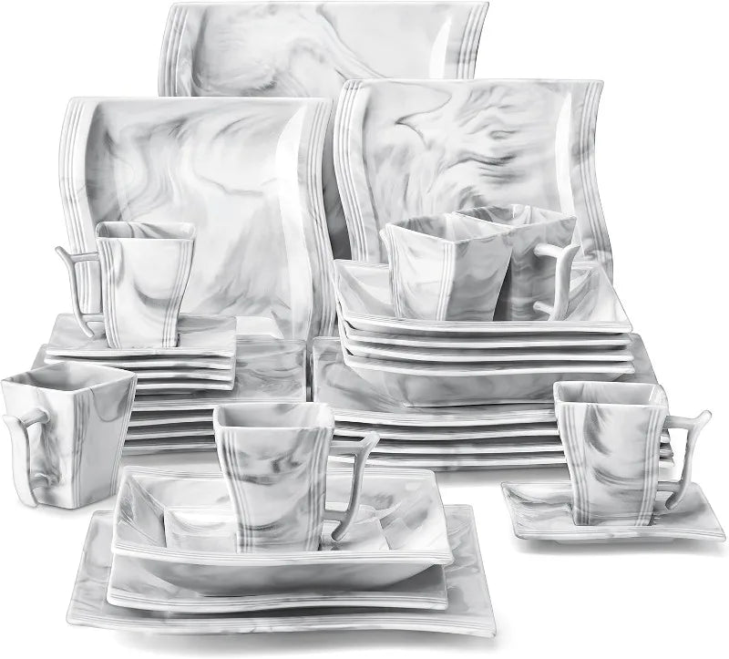 Porcelain Dinnerware Sets, Modern Square Dinner Set Plates and Bowls for Dessert, Salad and Pasta,
