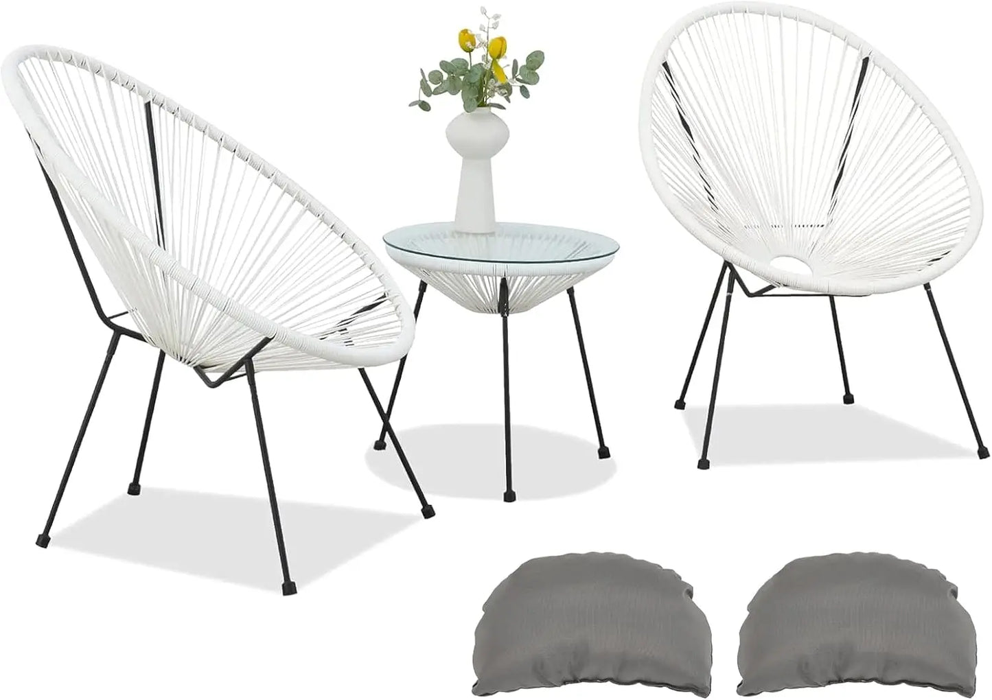Wicker Bar Set with Pillow and Glass Tabletop, Outdoor Rattan Reception Set, Terrace Chair, All-weather, 3-Piece