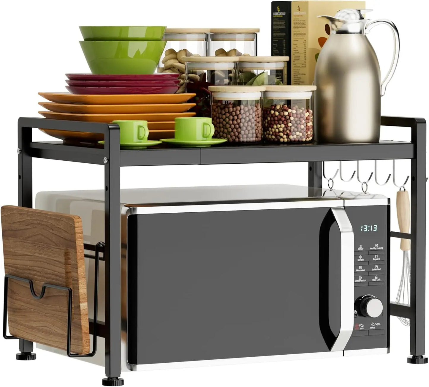 Extendable Microwave Oven Rack - Adjustable Kitchen counter shelf, 2 Tier Microwave Stand