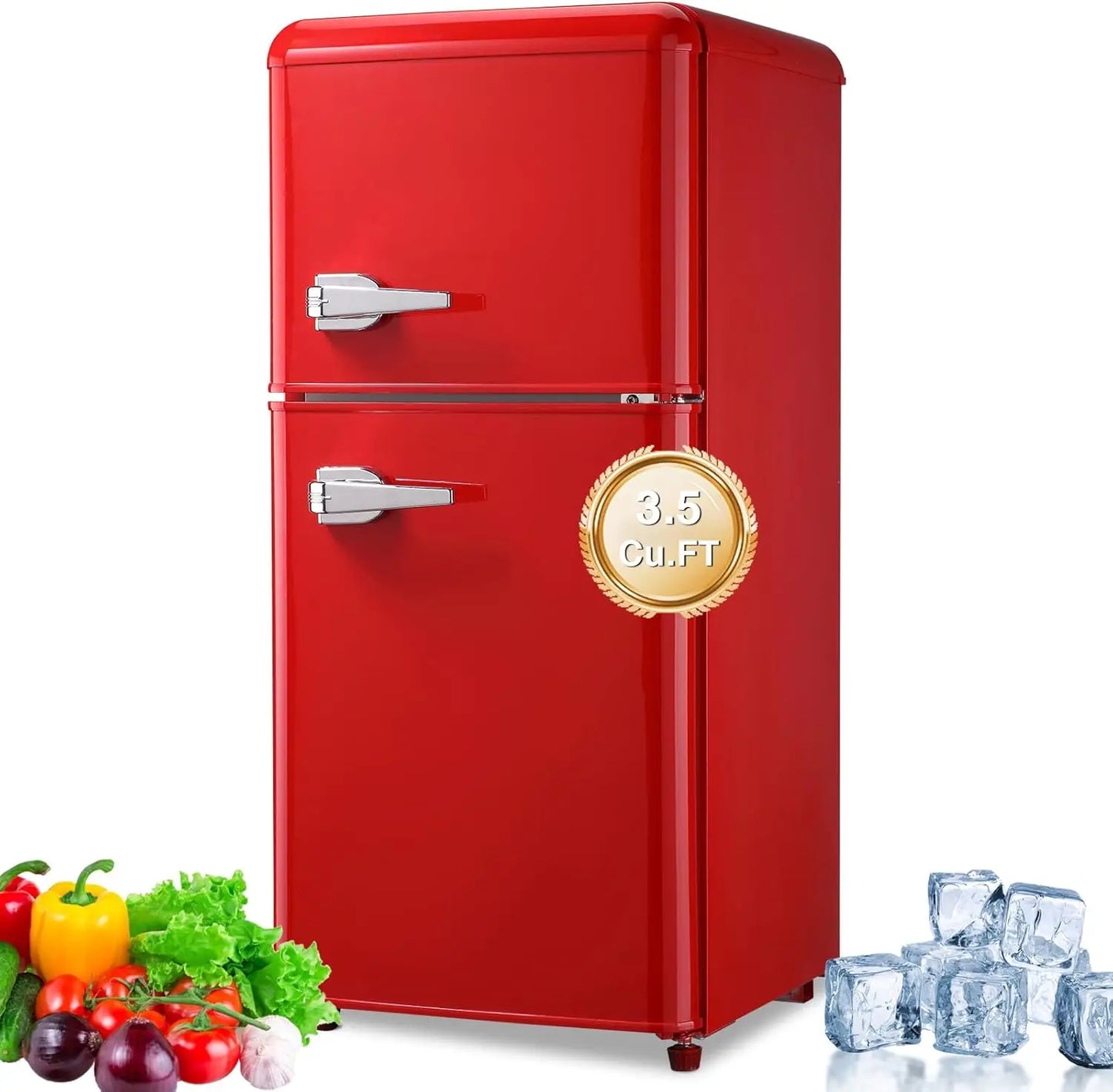 Compact Refrigerator Retro Fridge with Dual Door Small Refrigerator with freezer 7 Level Adjustable Thermostat